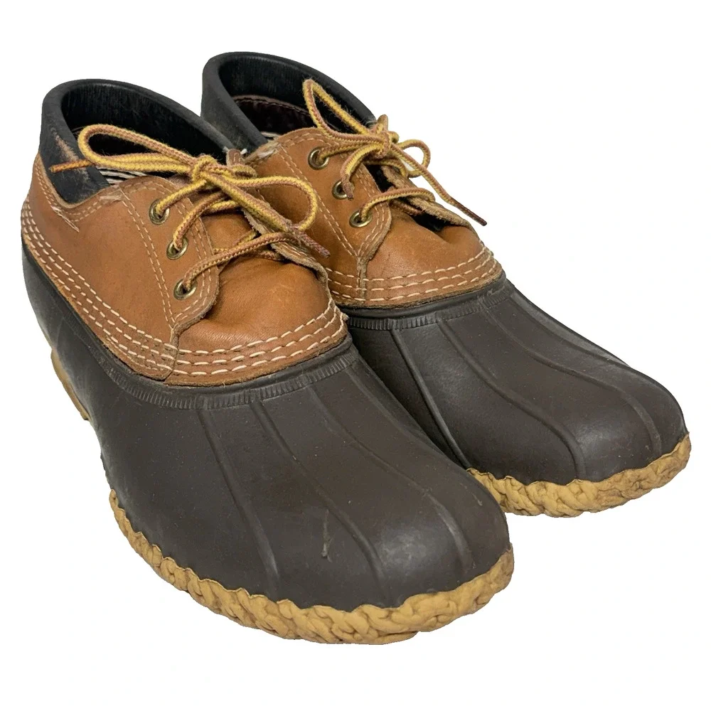 LL Bean Maine Hunting Shoe Men 9 Narrow GN Brown Low Top Duck Boots VTG USA GUC